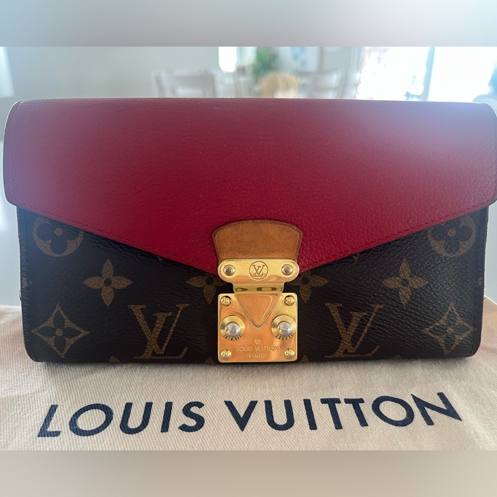 Louis Vuitton Authentic Pallas Oversized Wallet with Chain Monogram & Red w COA